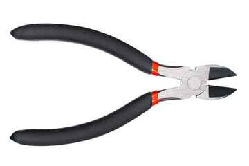 Nippers or diagonal cutting pliers. Wire cutter or flush nippers. Side cutting pliers for electric wire. Professional tools for metal construction. Mechanic instrument for workshop, repairing works.