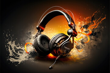 headphone with mixer, concert,music party, Made by AI,Artificial intelligence