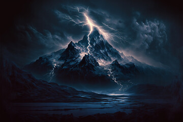 Fototapeta na wymiar Mountain top and lightning