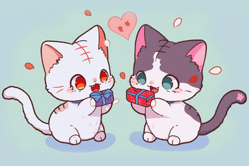 Two cute cats in love