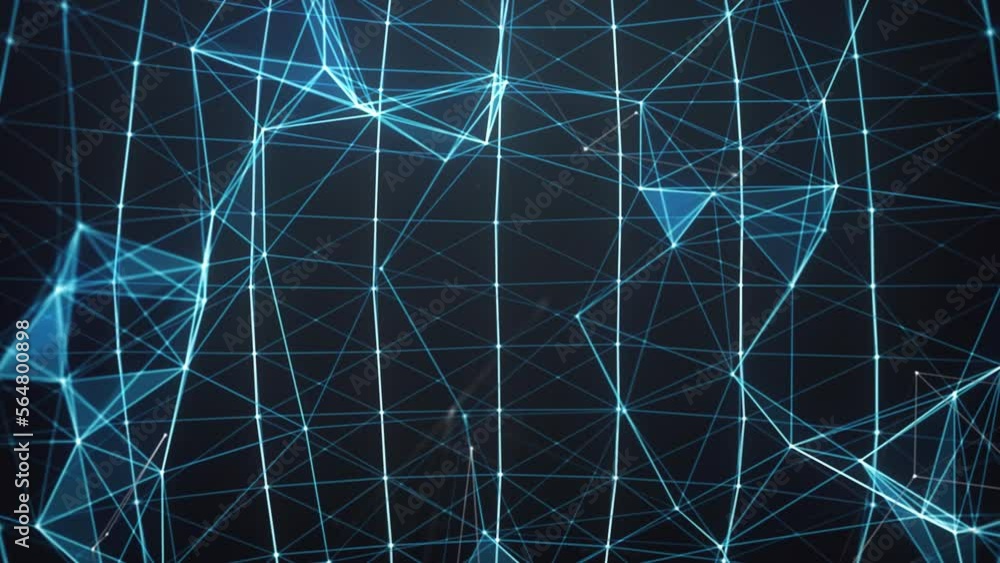 Poster futuristic blue network animation, seamless dots and lines backdrop. 3d rendering