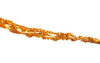 Yellow Soy Bean in Vegetable Oil pour fall down in Air. Golden Soybean mix with cooking oil pouring from jar, soy bean is healthy diet and food element cooking ingredients. White background isolated