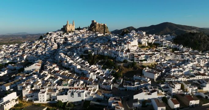 Aerial View Of Olvera Town During Sunrise In Cadiz Province, Andalusia, Spain.