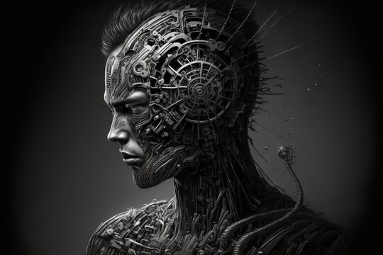 Man becomes Machine.
Postproduced generative AI digital illustration.

