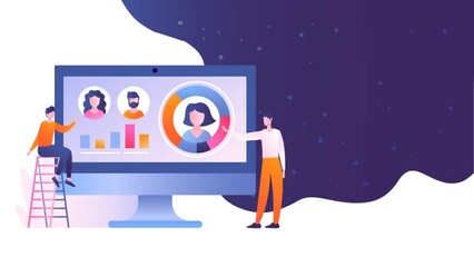 Recruitment Process video concept. Moving characters analyze rating of employees and choose best candidate for vacancy. Hiring with resume. Human Resources Department. Flat graphic animated cartoon