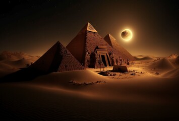 illustration, Egyptian pyramids in the desert, generated by AI