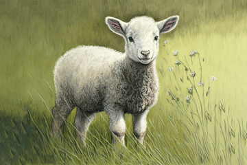 Fototapeta premium A lamb in a field Generative AI