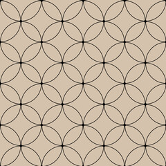 Interlocking circles Black and Beige pattern. Seamless background tile.