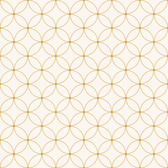 Interlocking circles White and Gold pattern. Seamless background tile.