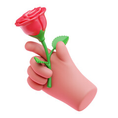 hand holding rose 3d illustration