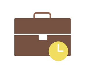 Briefcase with clock icon. Inventory of talented and hardworking businessman or entrepreneur. Financial literacy and passive income. Time management and workflow. Cartoon flat vector illustration
