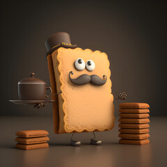 Cartoon tea and biscuit illustration made with generative AI