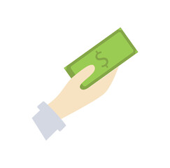 Hand with money icon. Client with banknotes, successful businessman, investor or entrepreneur. Interface for programs and applications. Financial literacy and income. Cartoon flat vector illustration