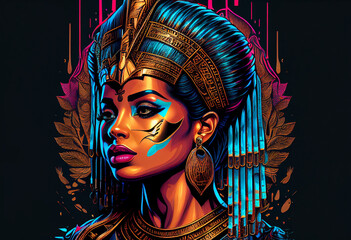 Portrait of Cleopatra. Modern. Multi-color stylized image in purple tones..