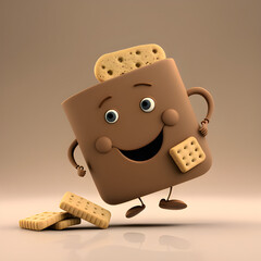 Cute cartoon tea and biscuit picture made with generative AI