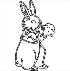 Fototapeta na wymiar Vector, Image of cartoon rabbit icon, black and white, with transparent background.