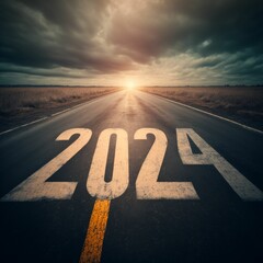 New Year 2024 start written in a street celebration created with generative AI technology