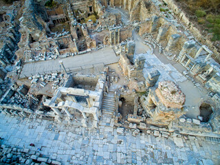 Drone view of Izmir Ephesus ancient city and historical artifacts