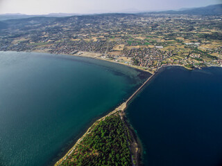 Drone view of Izmir Urla Quarantine island and the sea