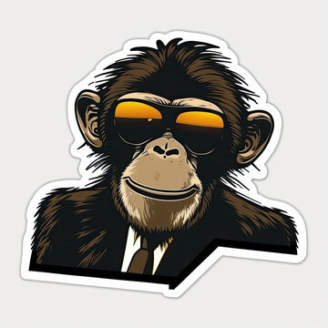  Cartoon Monkey ape wearing sunglasses and a suit isolated on white background, 