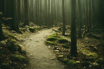 A photo of a hiking trail in the forest, showcasing the natural beauty and tranquility of the area.