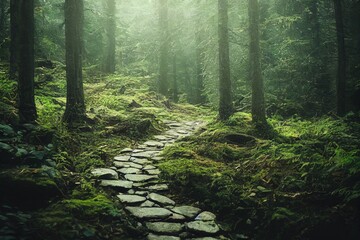 Obraz premium A photo of a hiking trail in the forest, showcasing the natural beauty and tranquility of the area.