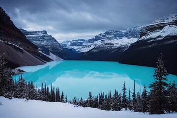 A photo of Lake Louise in Alberta, Canada in the winter, showcasing the stunning natural beauty of the area.