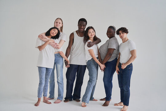 Happy multiracial friends in casual clothes