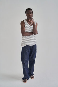 Thoughtful black man looking at camera