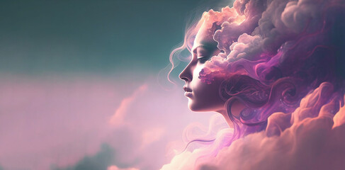 Air element woman goddess fantasy human representation. Generative AI model