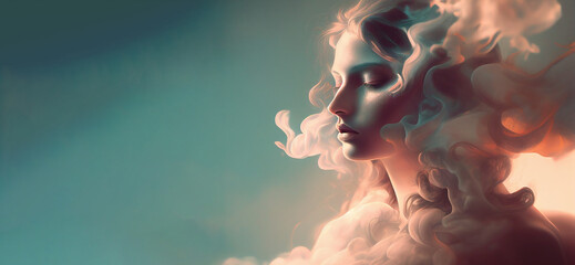 Air element woman goddess fantasy human representation. Generative AI model - obrazy, fototapety, plakaty