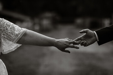 Bride and groom's hands letting go