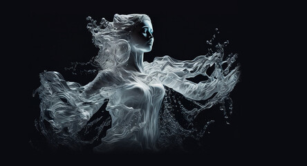 Water element woman goddess fantasy human representation. Generative AI model - obrazy, fototapety, plakaty