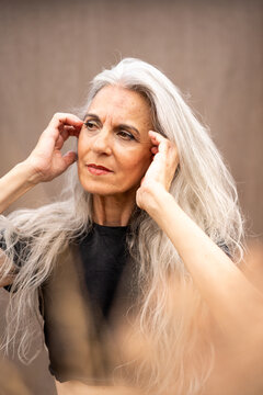 Mature grey hair model portrait