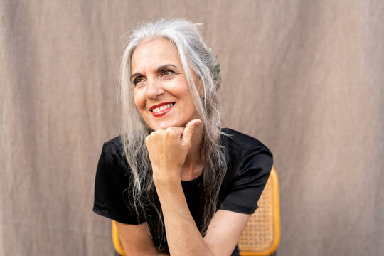 Happy Mature grey hair model portrait