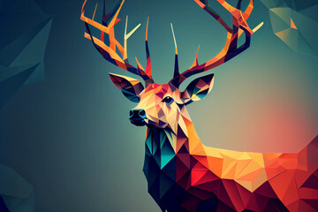 Stag in a geometric pattern, multi coloured created with Generative AI