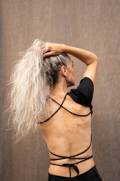 back view of Mature grey hair model portrait