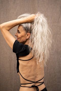back view of Mature grey hair model portrait