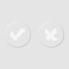 Check Mark and Cross Mark symbols.Accepted and Rejected in neumorphism style.Vector