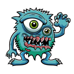 Fototapeta premium Colorful cartoon creature monster illustration on transparent background, 