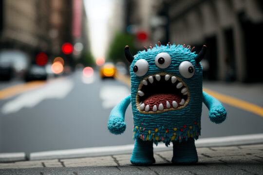 cute little angry embroidered monsters, Generative AI