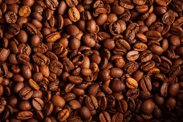 Macro background of fresh roasted brown coffee beans
