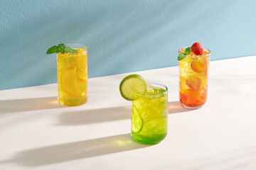Cold refreshing summer drinks and cocktails