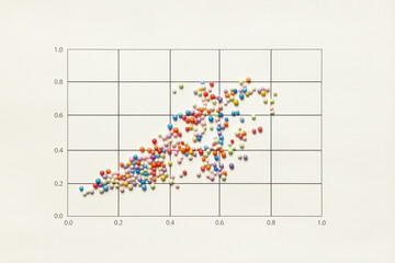Multicolored scatter chart on grid background.