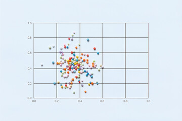 Scatter chart cluster on grid background.