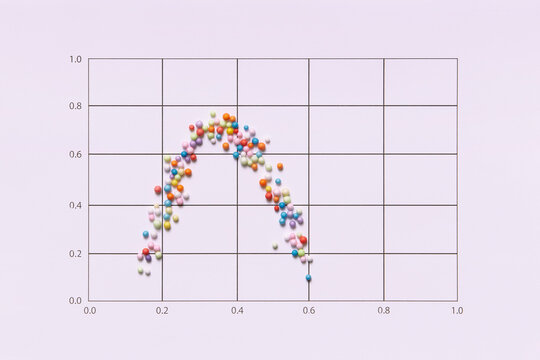 Curved scatter graph made of colorful balls.