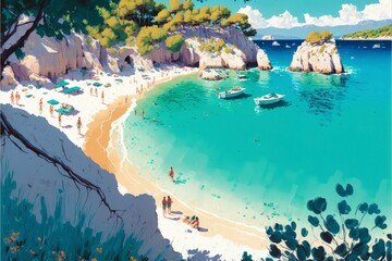 tropical island in the sea, oil painting, generative AI