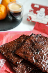Chinese Bakkwa salty-sweet dried meat product similar to jerky made of pork usually.