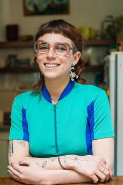 Happy alternative style non binary person portrait