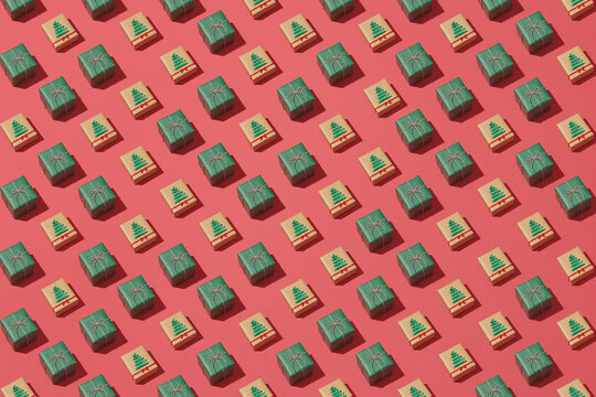 Gift box wrapped Christmas presents with bows and ribbons